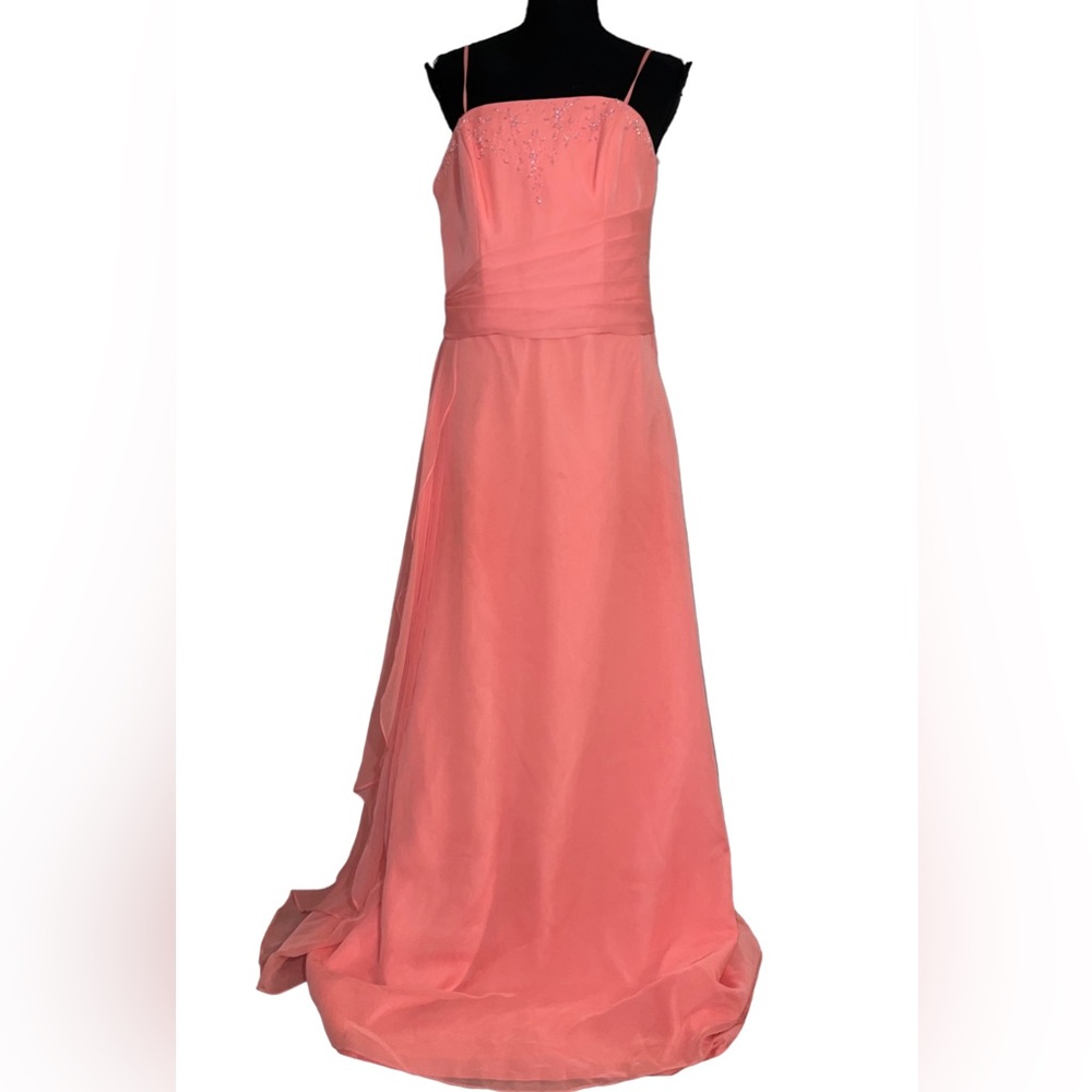 Peachy Pink Shine Beads Top Half Formal Dress (M)